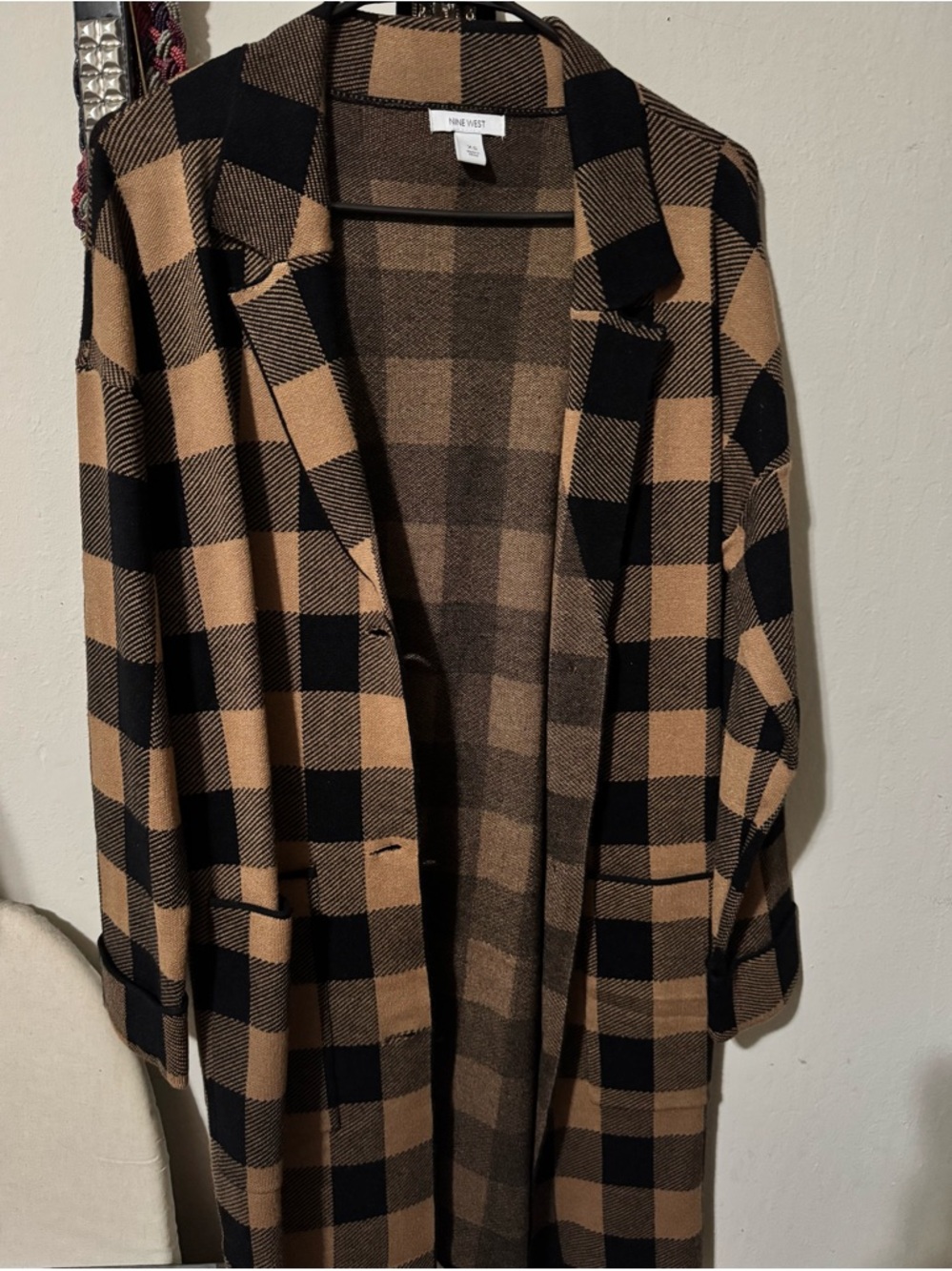 Nine West Black and Tan Buffalo Plaid Cardigan